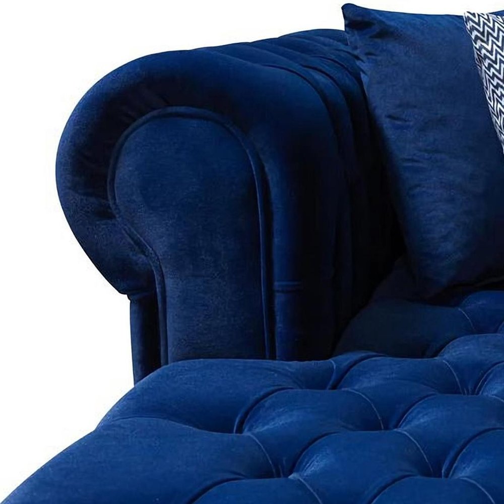 Blue Velvet U Shaped Three Piece Sofa and Chaise Sectional With Toss Pillows HomeRoots