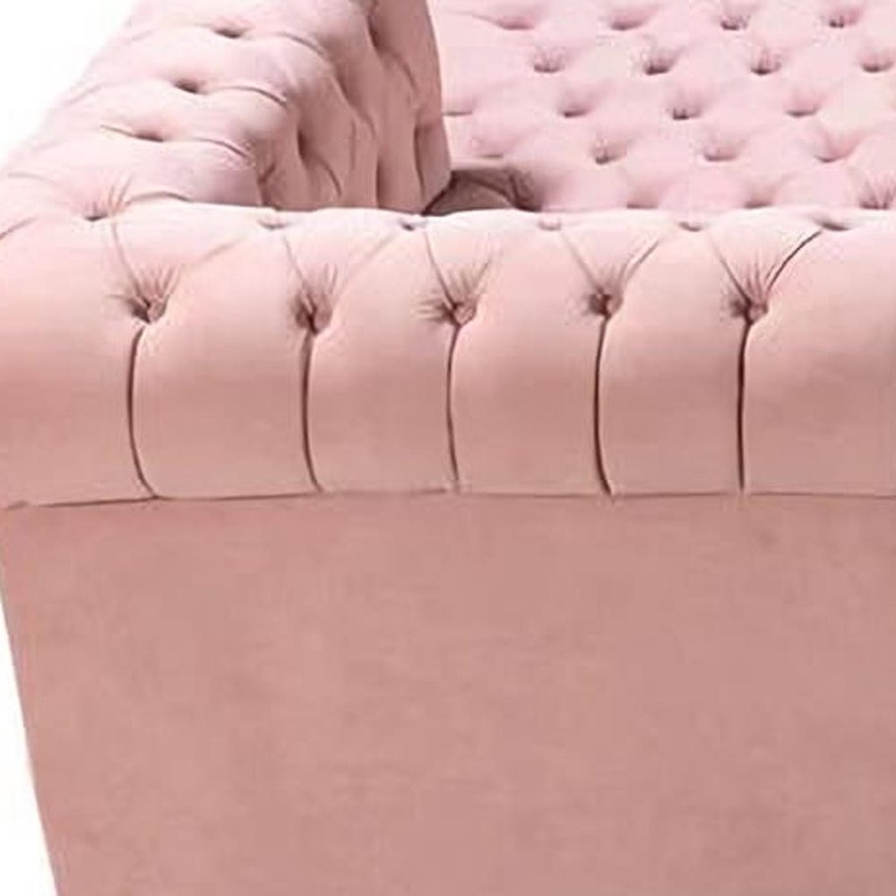 Pink Velvet U Shaped Three Piece Sofa and Chaise Sectional With Toss Pillows HomeRoots