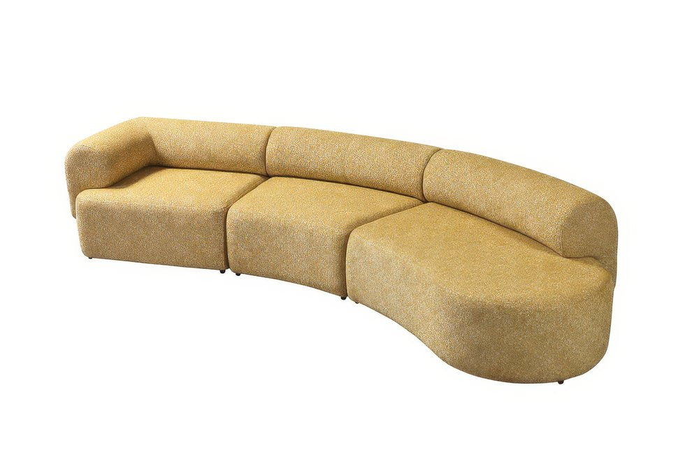 Mustard Boucle Modular Curved Three Piece Sectional With Toss Pillows HomeRoots