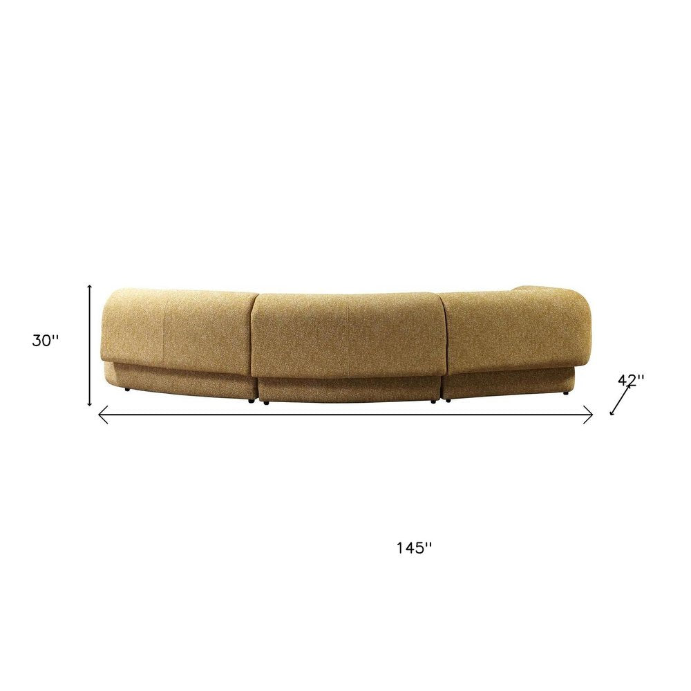 Mustard Boucle Modular Curved Three Piece Sectional With Toss Pillows HomeRoots