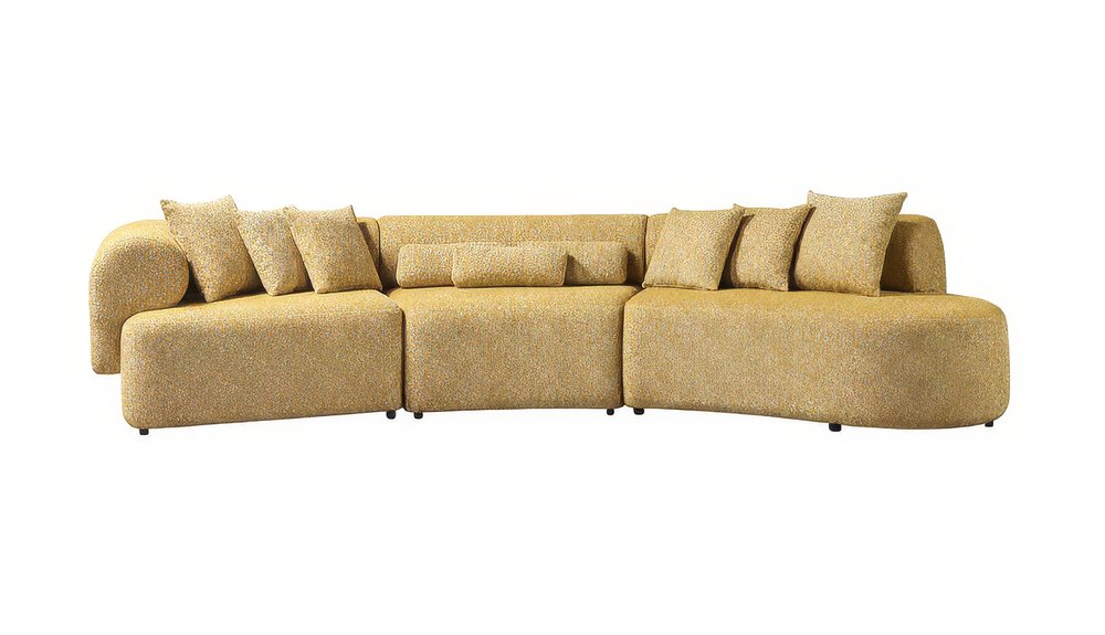 Mustard Boucle Modular Curved Three Piece Sectional With Toss Pillows HomeRoots