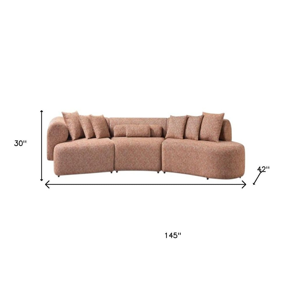 Orange Boucle Modular Curved Three Piece Sectional With Toss Pillows HomeRoots