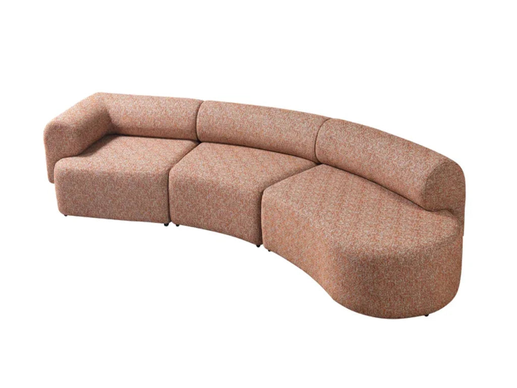 Orange Boucle Modular Curved Three Piece Sectional With Toss Pillows HomeRoots
