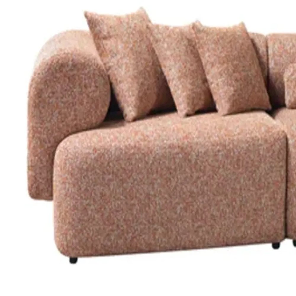 Orange Boucle Modular Curved Three Piece Sectional With Toss Pillows HomeRoots
