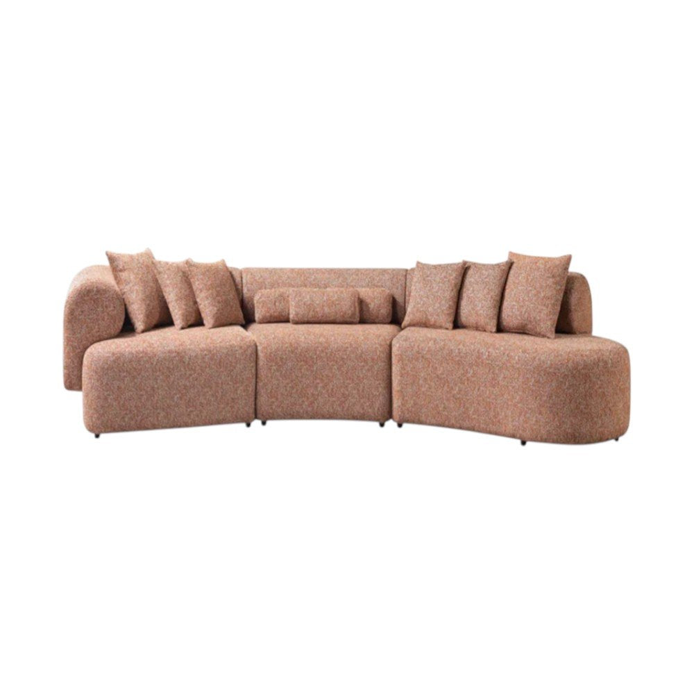 Orange Boucle Modular Curved Three Piece Sectional With Toss Pillows HomeRoots