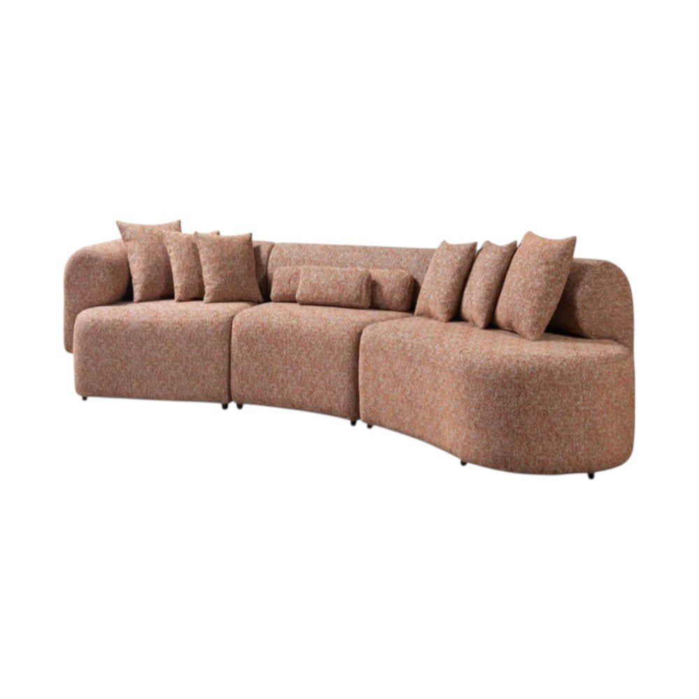 Orange Boucle Modular Curved Three Piece Sectional With Toss Pillows HomeRoots