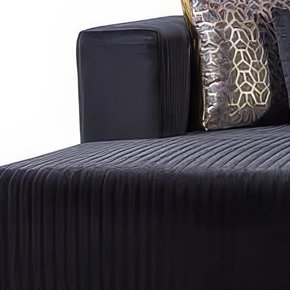 Black Velvet Modular U Shaped Four Piece Sofa and Chaise Sectional With Toss Pillows HomeRoots