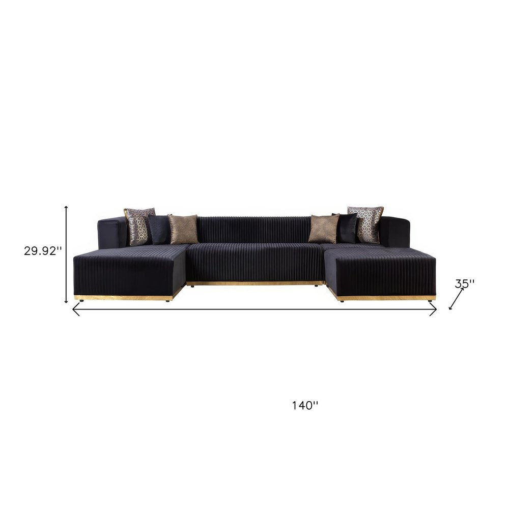 Black Velvet Modular U Shaped Four Piece Sofa and Chaise Sectional With Toss Pillows HomeRoots