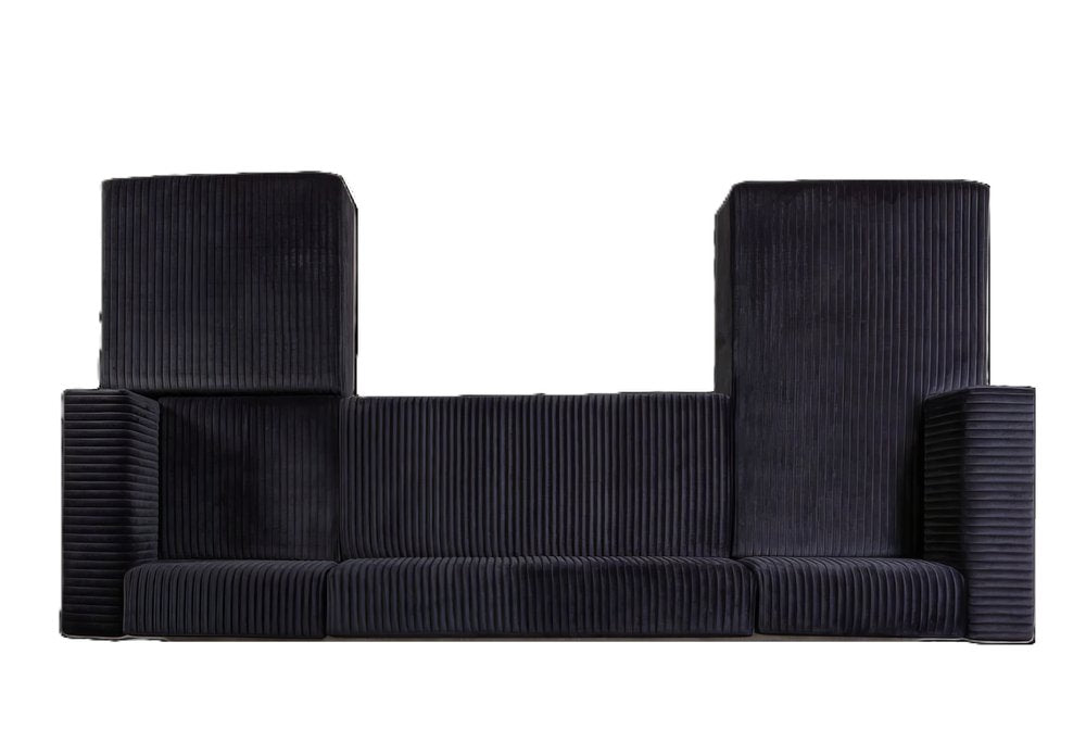 Black Velvet Modular U Shaped Four Piece Sofa and Chaise Sectional With Toss Pillows HomeRoots