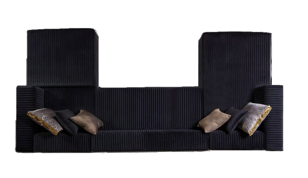 Black Velvet Modular U Shaped Four Piece Sofa and Chaise Sectional With Toss Pillows HomeRoots