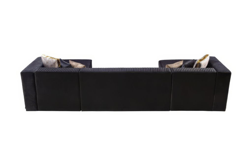 Black Velvet Modular U Shaped Four Piece Sofa and Chaise Sectional With Toss Pillows HomeRoots