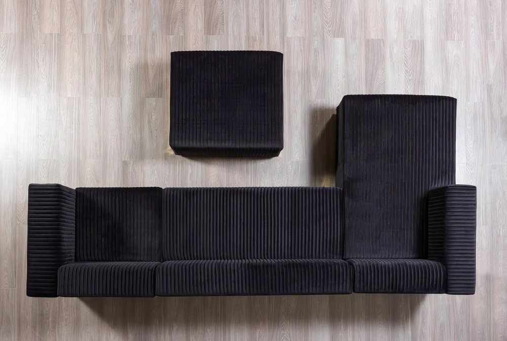 Black Velvet Modular U Shaped Four Piece Sofa and Chaise Sectional With Toss Pillows HomeRoots