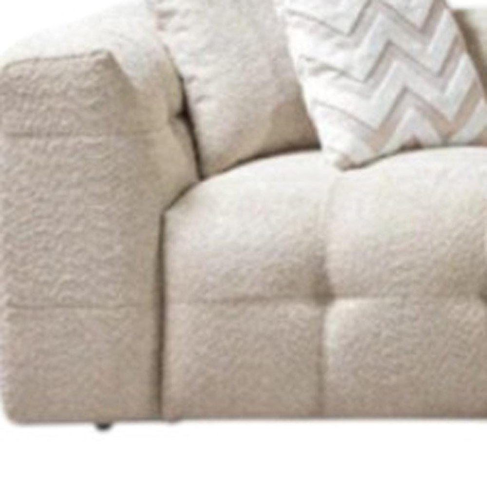 Ivory Boucle L Shaped Two Piece Sofa and Chaise Sectional With Toss Pillows HomeRoots
