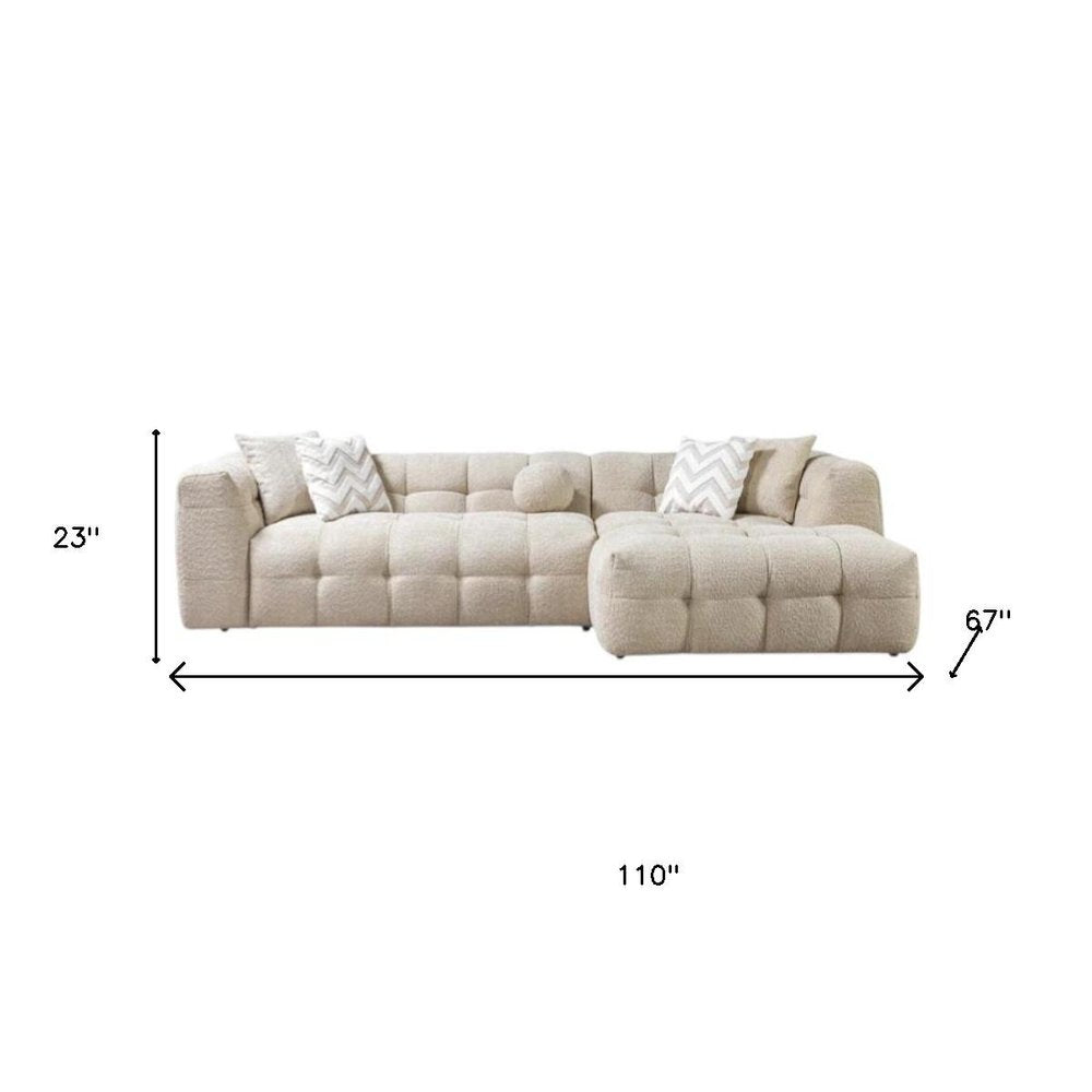 Ivory Boucle L Shaped Two Piece Sofa and Chaise Sectional With Toss Pillows HomeRoots