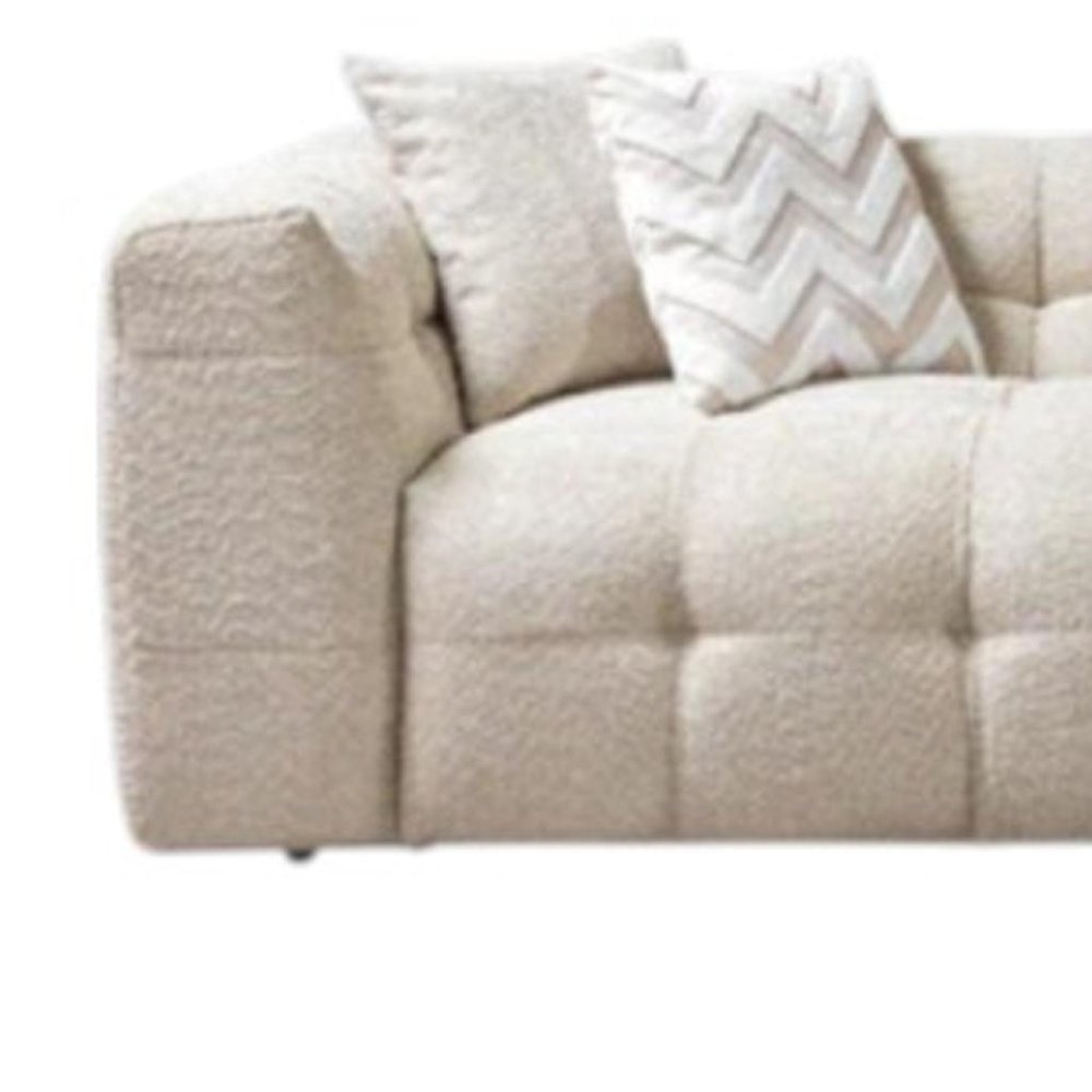 Ivory Boucle L Shaped Two Piece Sofa and Chaise Sectional With Toss Pillows HomeRoots