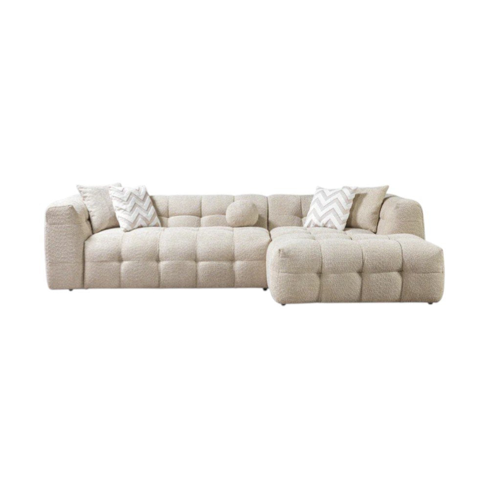Ivory Boucle L Shaped Two Piece Sofa and Chaise Sectional With Toss Pillows HomeRoots