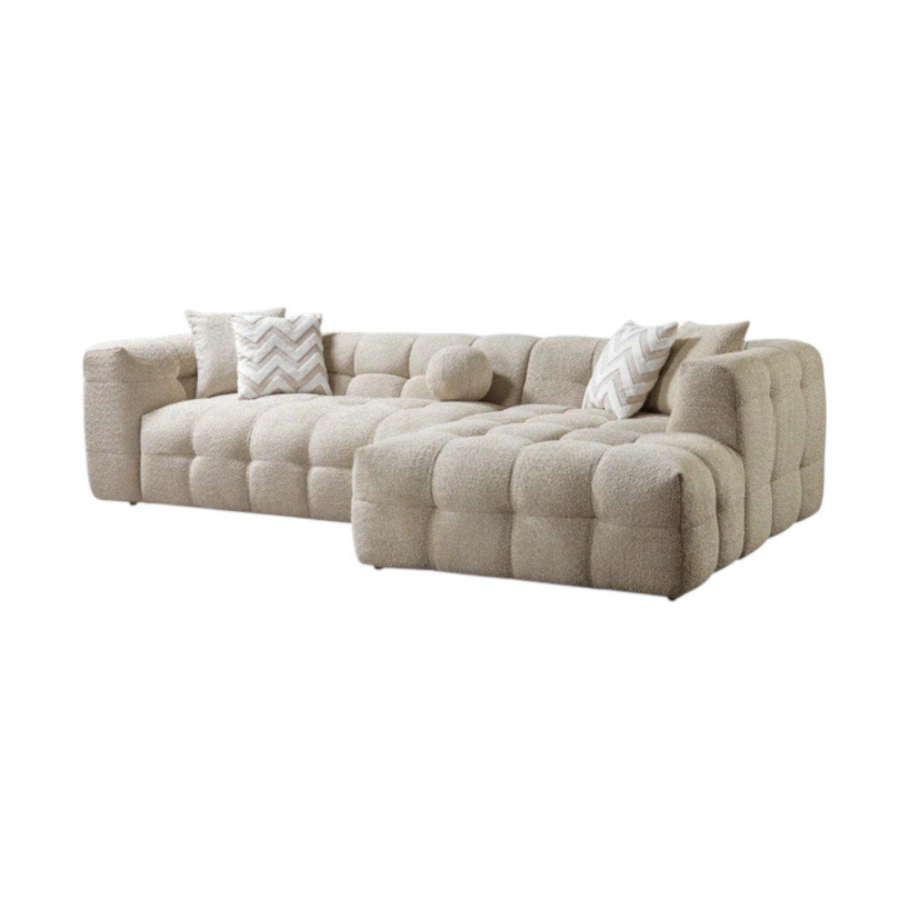 Ivory Boucle L Shaped Two Piece Sofa and Chaise Sectional With Toss Pillows HomeRoots