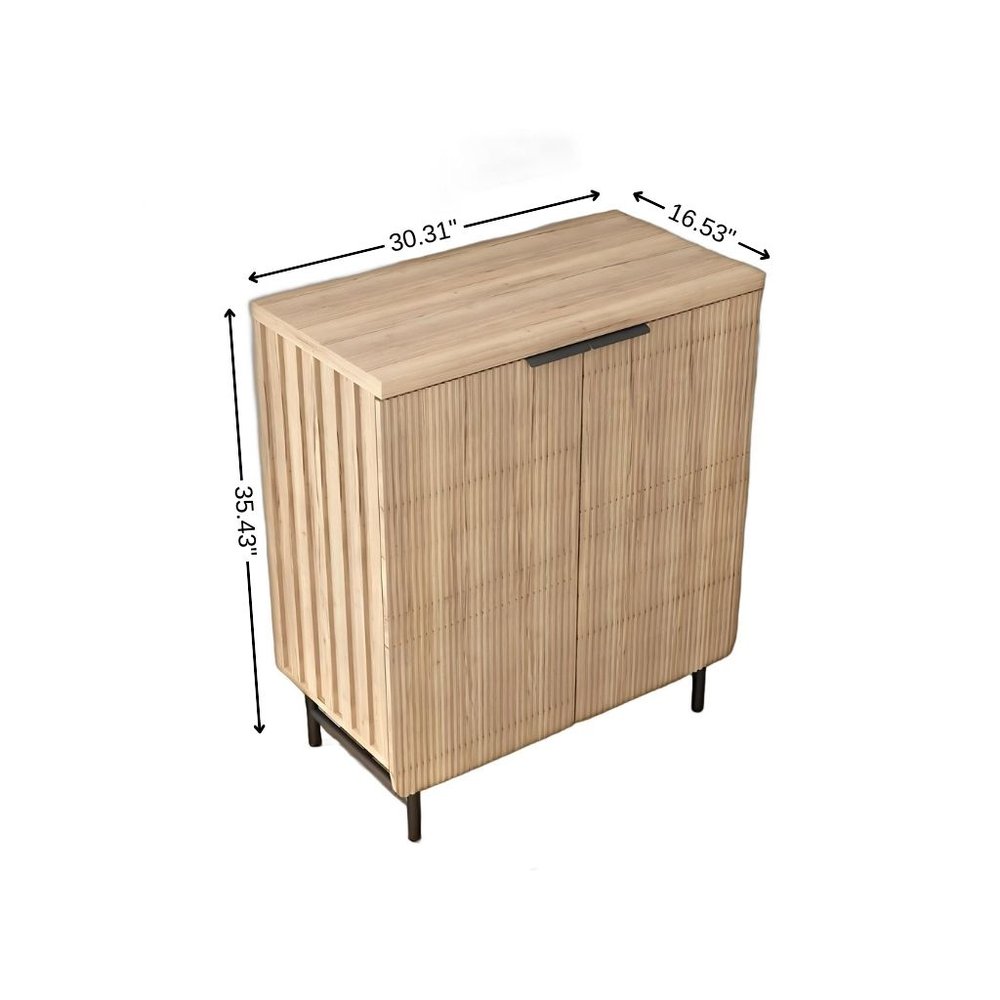 35" Oak Wood Textured Door Accent Cabinet With Two Doors