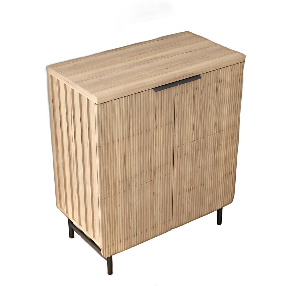 35" Oak Wood Textured Door Accent Cabinet With Two Doors HomeRoots