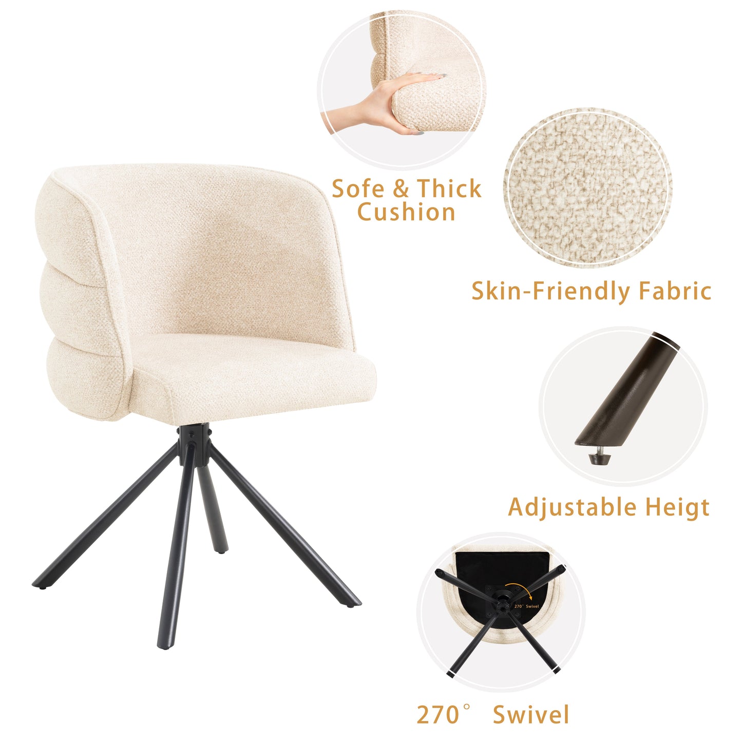 270° Swivel Home Office Desk Chairs Set of 2 Beige Streamdale Furniture
