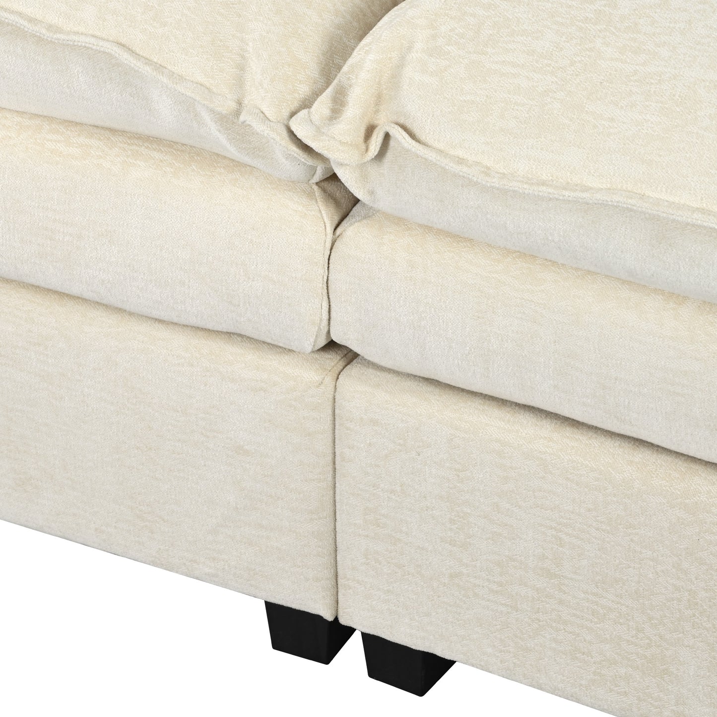 Fluent Trends U-Shaped Chenille Sectional Sofa - Beige 6-Seater with Adjustable Armrests - Fluent Trends
