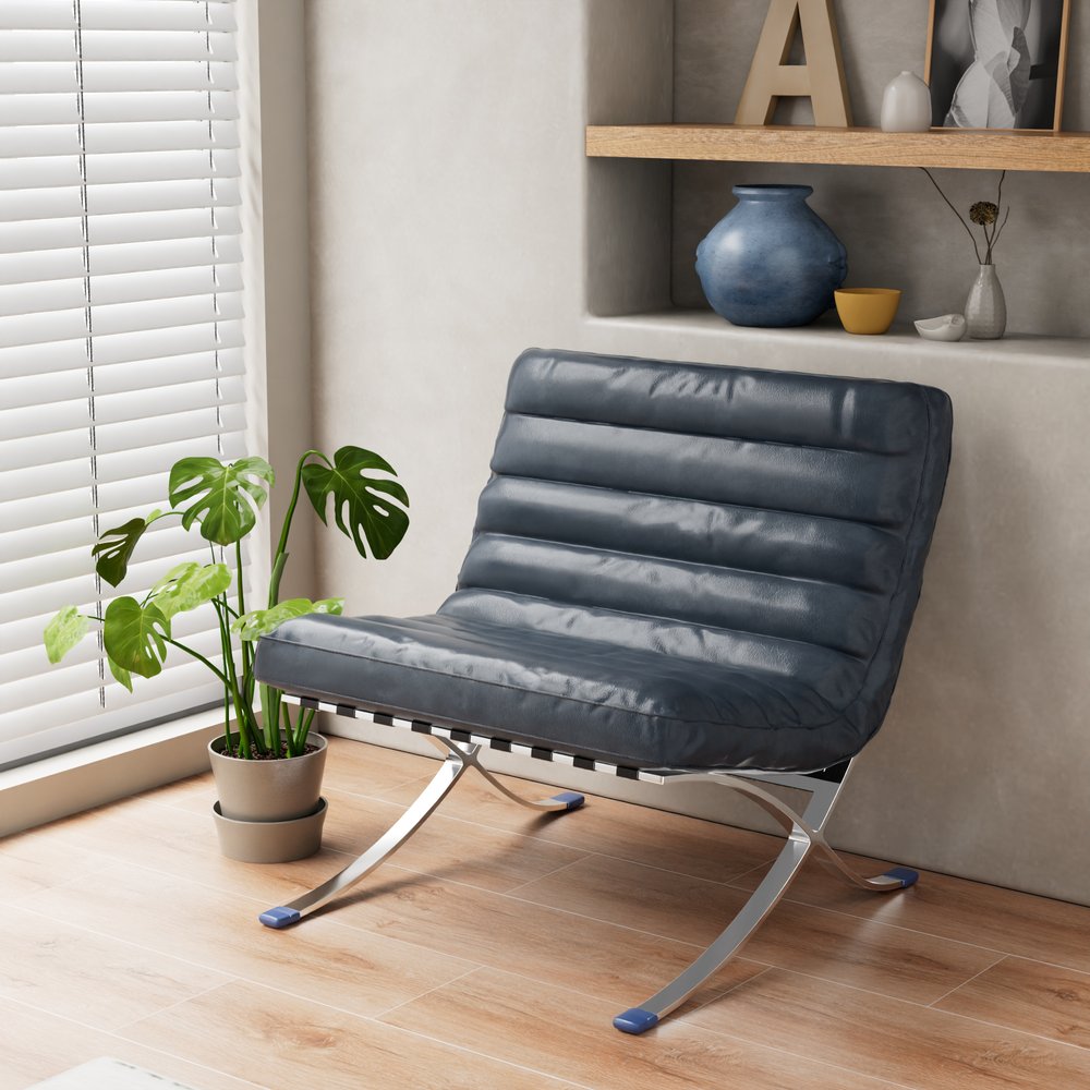 29" Blue and Silver Tufted Leather and Upholstered Folding Lounge Chair HomeRoots