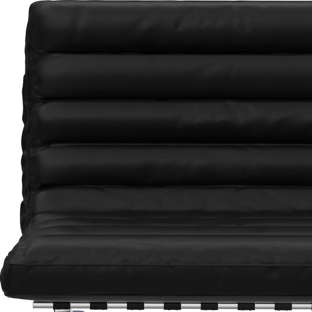 29" Black and Silver Tufted Leather and Upholstered Folding Lounge Chair HomeRoots