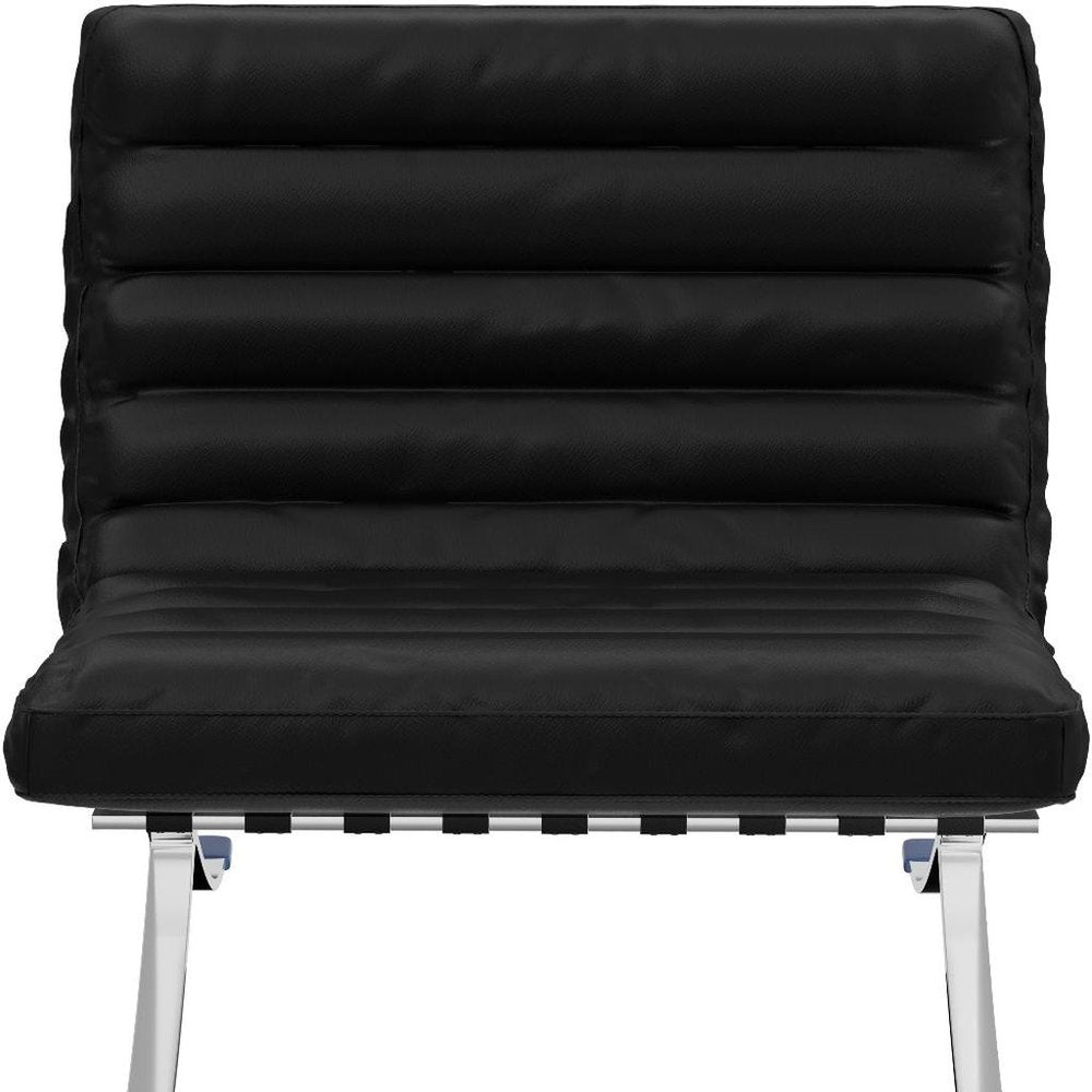 29" Black and Silver Tufted Leather and Upholstered Folding Lounge Chair HomeRoots