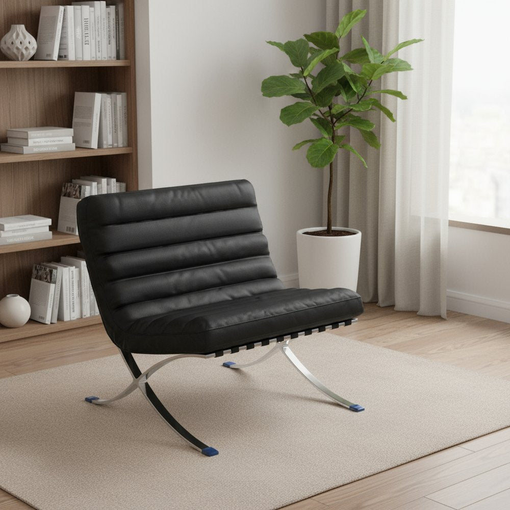 29" Black and Silver Tufted Leather and Upholstered Folding Lounge Chair HomeRoots