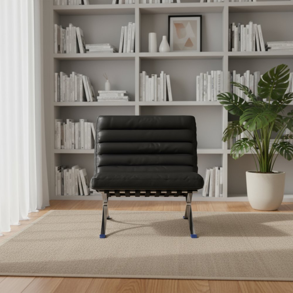 29" Black and Silver Tufted Leather and Upholstered Folding Lounge Chair HomeRoots