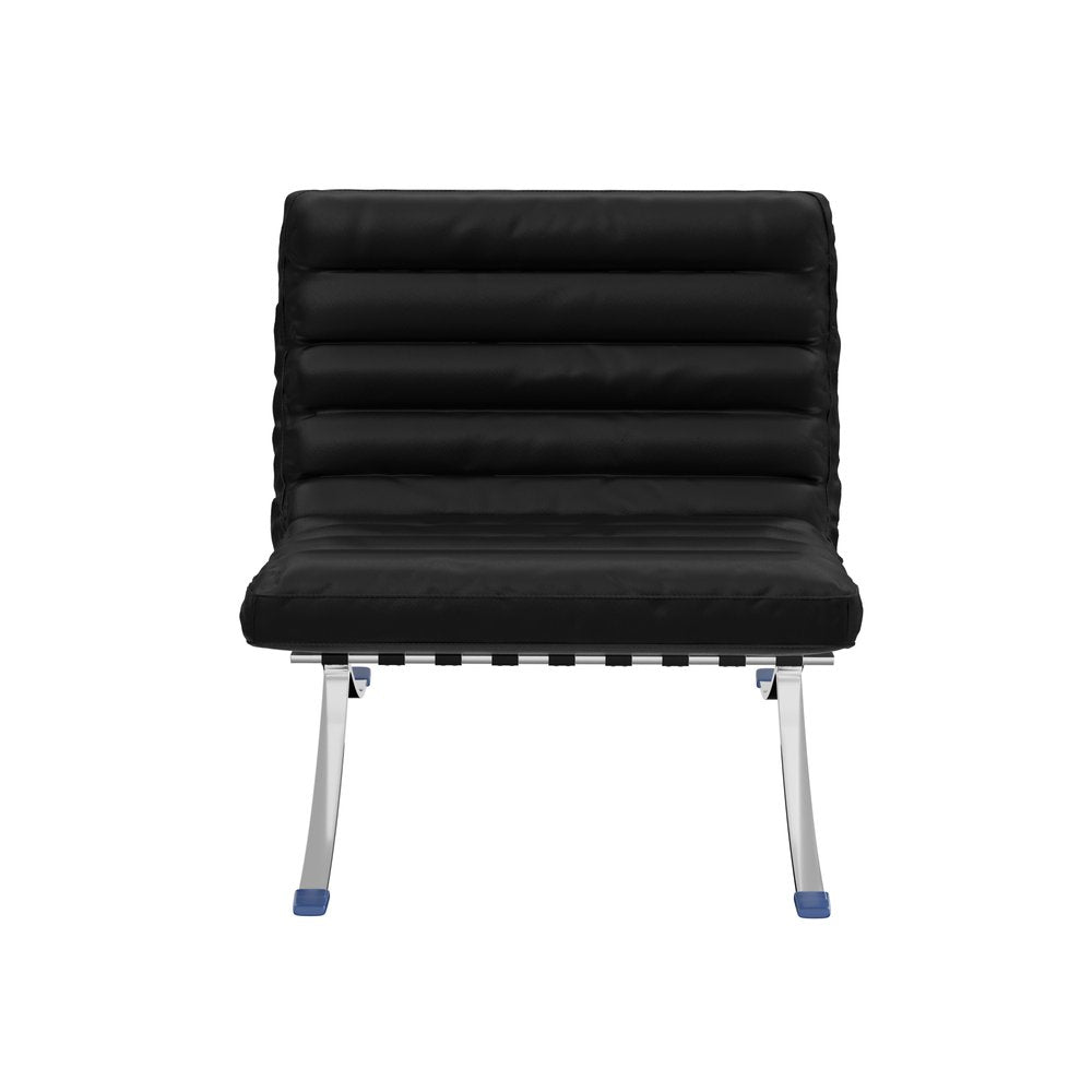29" Black and Silver Tufted Leather and Upholstered Folding Lounge Chair HomeRoots