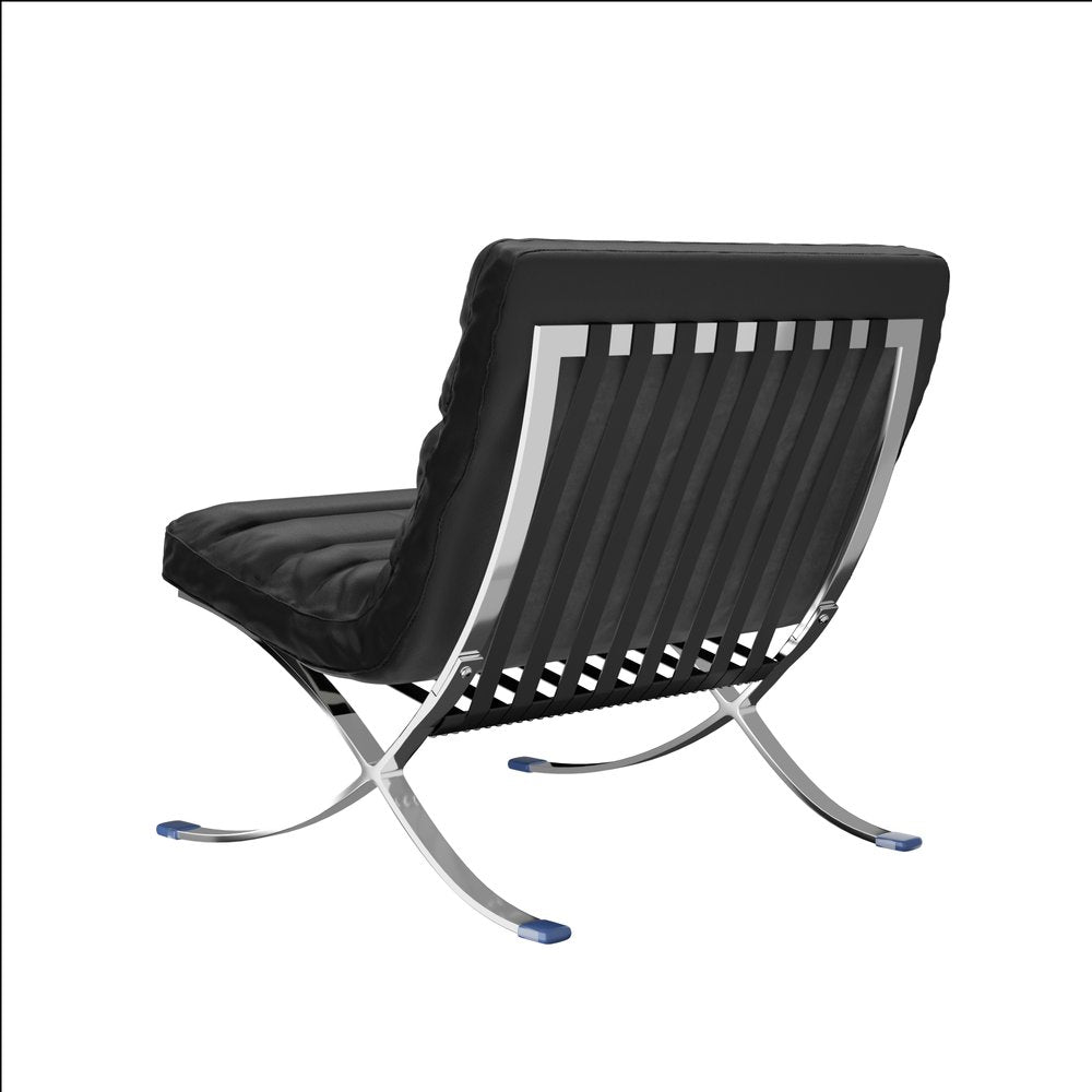 29" Black and Silver Tufted Leather and Upholstered Folding Lounge Chair HomeRoots