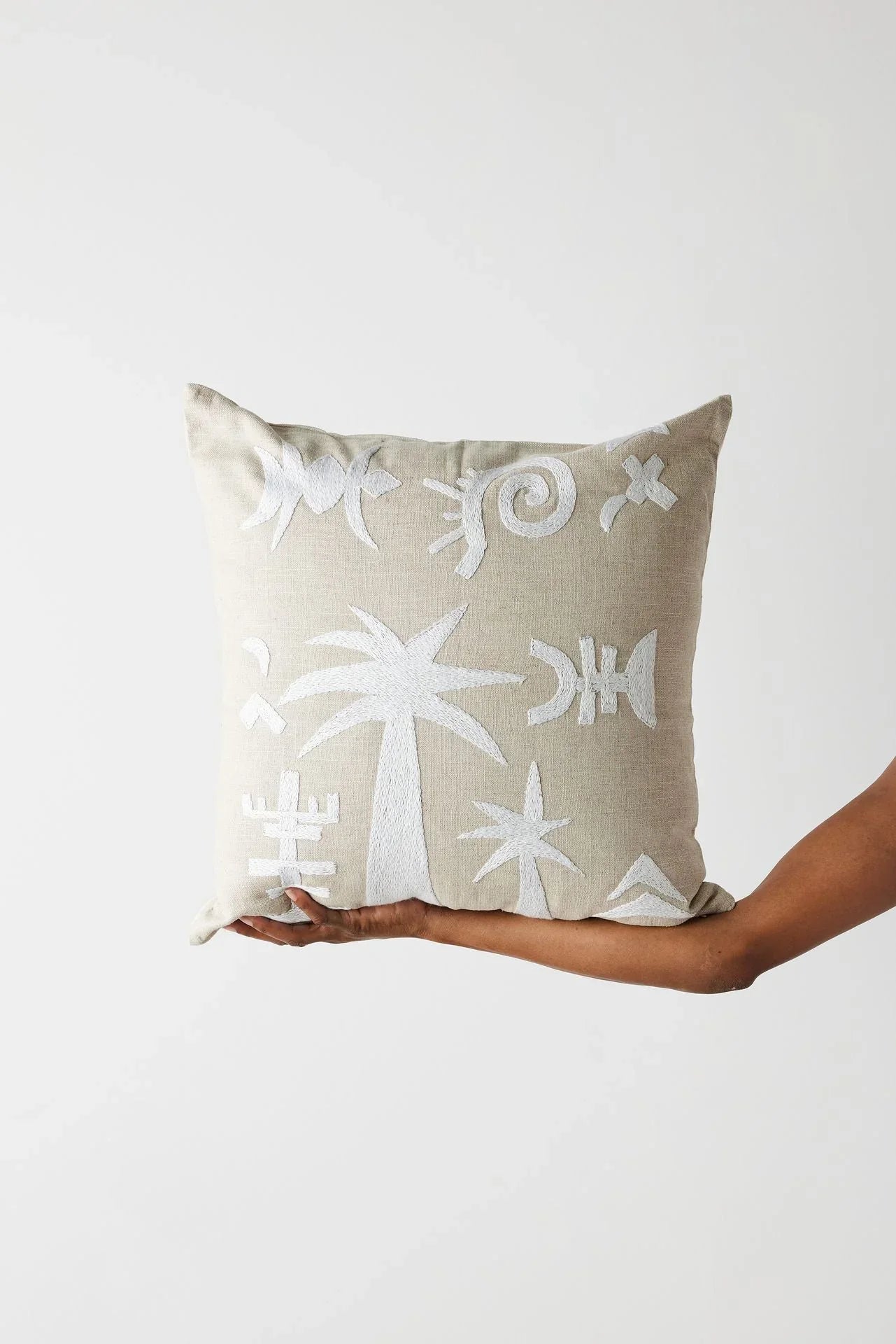 Keiskamma Natural White Linen & Silk Embroidered Throw Pillow - Fluent Trends