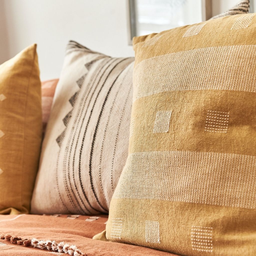 Chokor Nira Ochre Organic Cotton Handloom Pillow - Fluent Trends