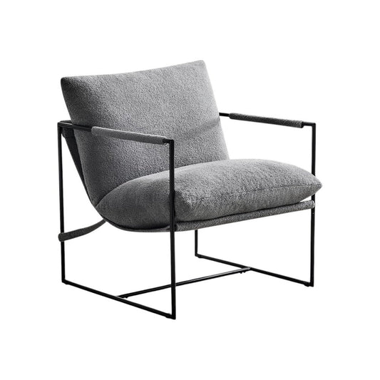 35" Gray and Black Boucle And Metal Sling Arm Chair