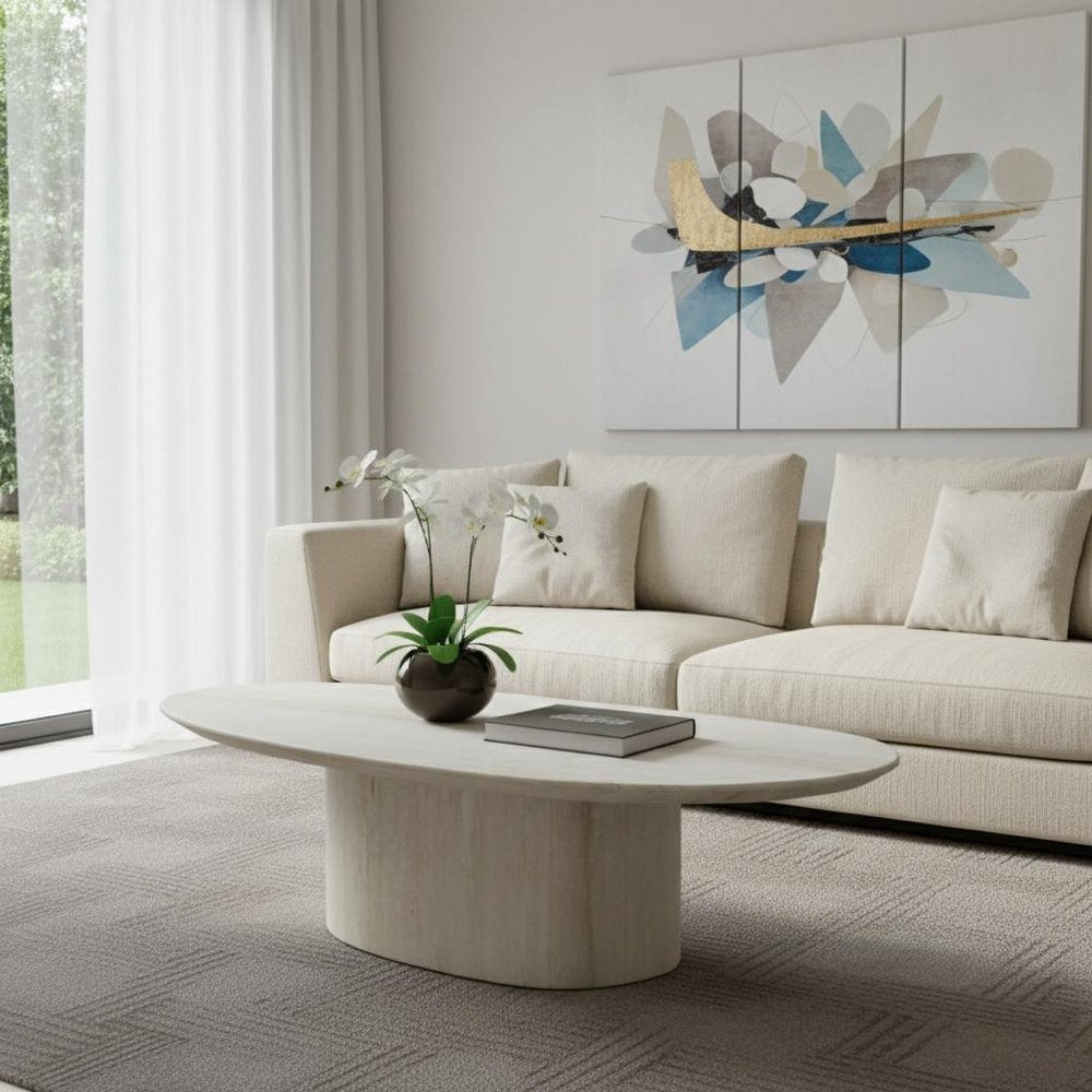 Sia 51" Genuine Marble Oval Pedestal Table | Beige