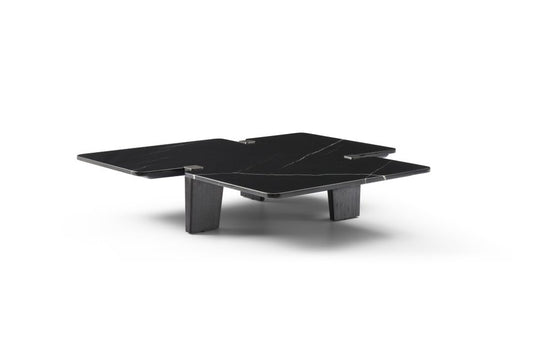 47" Black Genuine Marble and Solid Wood Free Form Coffee Table
