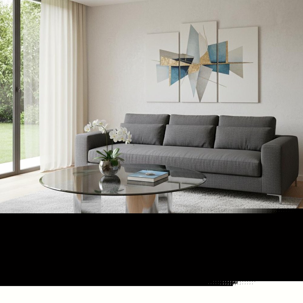 Round Glass Coffee Table - 49 Inch Black & Silver Stainless Steel