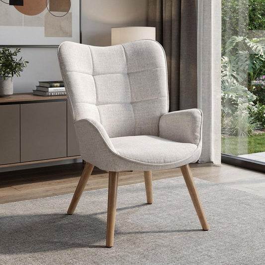 Beige Tufted Chenille Wingback Chair 23"