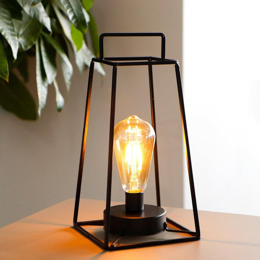 12" Black Cordless Geometric Metal Lantern