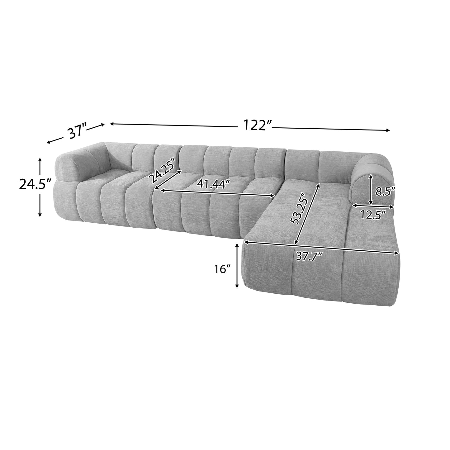 122' Modern L-Shaped Sectional Sofa with High-Density Sponge Right Hand Facing