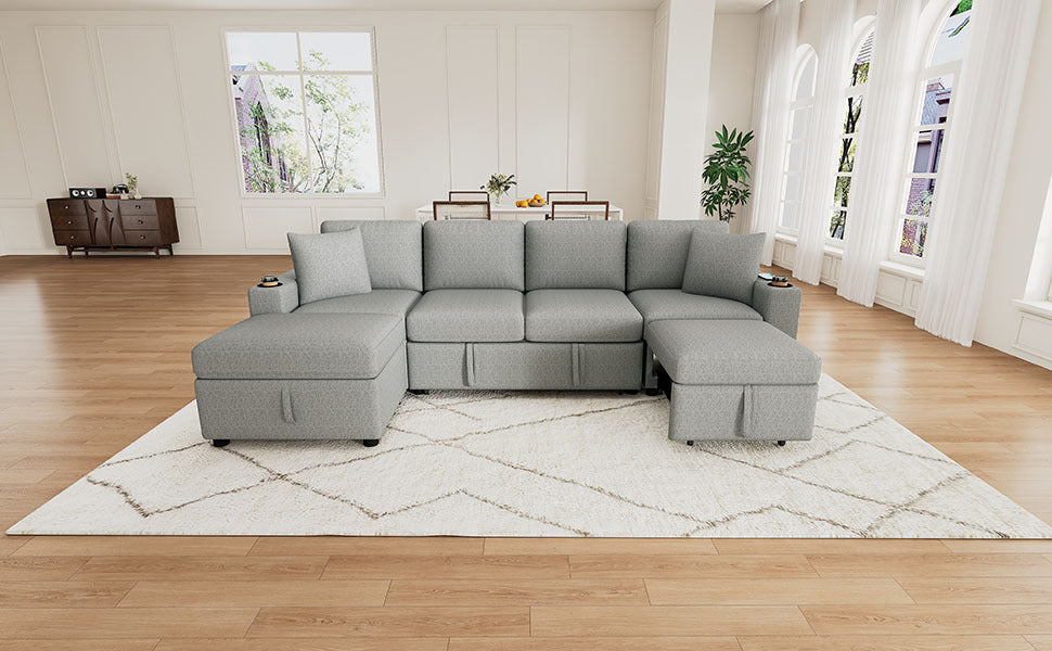 109.1' Sectional Sofa Convertible Pull-out Sofa Bed with Storage Ottoman Streamdale Furniture