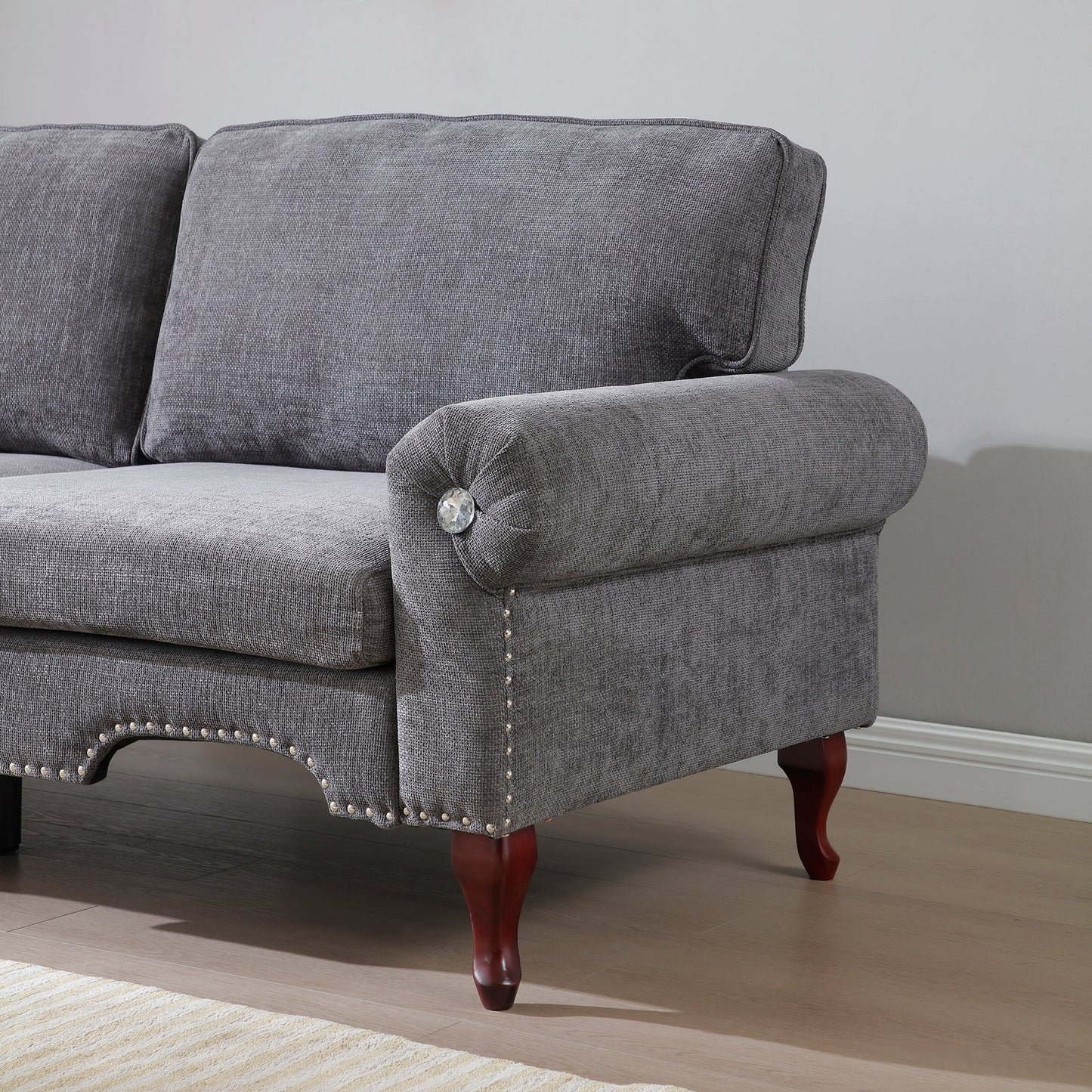 2 Piece Sofa Set with Movable Pillows, 5 Seat, Upholstered Sofa, Gray