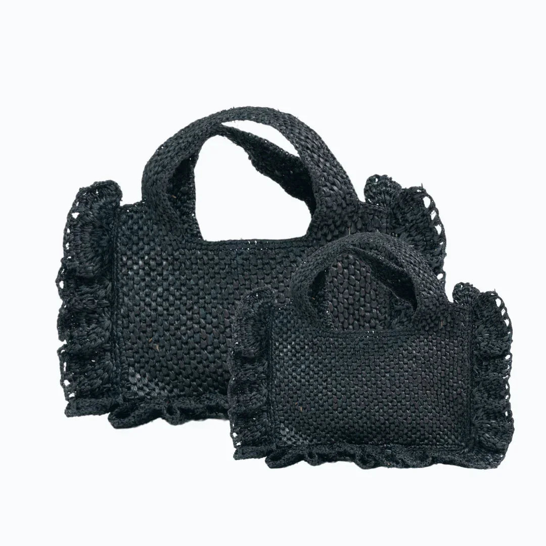 Crochet Tote Bag - Woven Beach Bag with Pom Pom Trim Cream