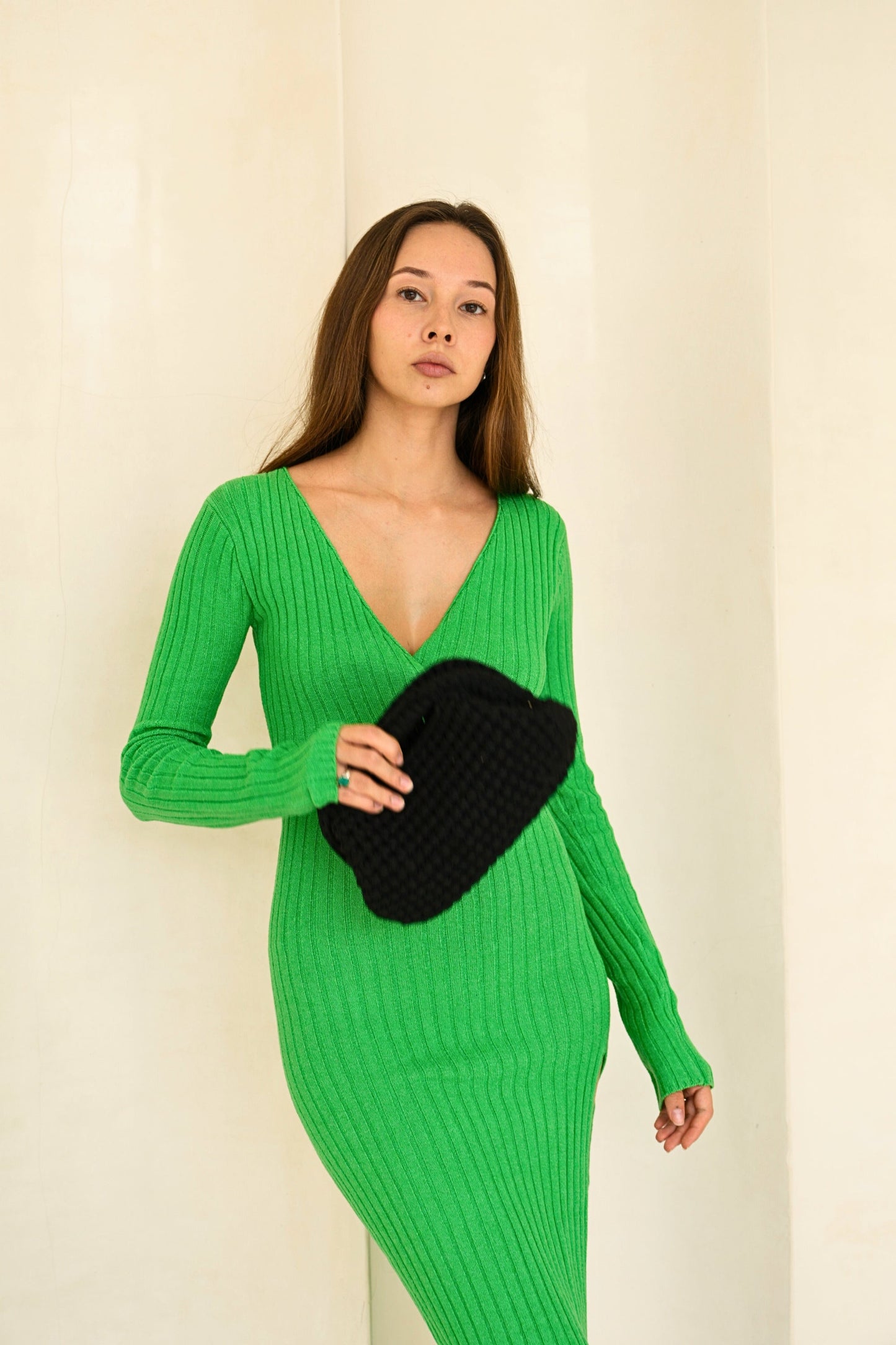 Cali Top Handle Knit Clutch in Black Powered by People