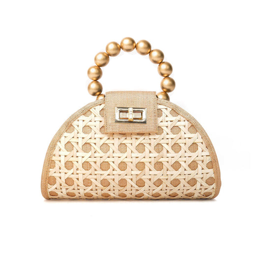 The Bella Tan & Gold Rattan Woven Handbag - Fluent Trends