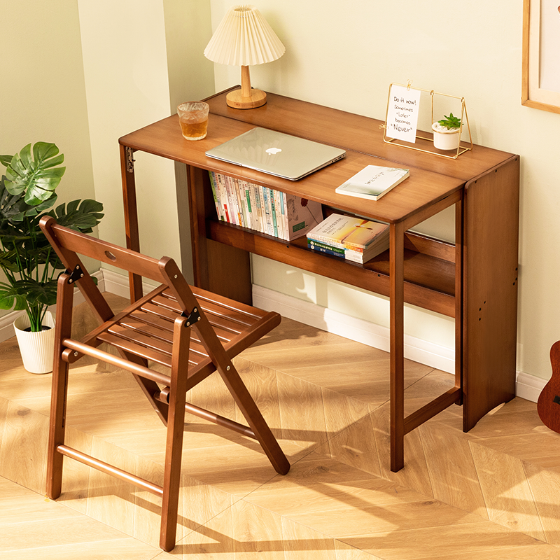 Bamboo Folding Desk,Space-Saving Computer Desk for Small Spaces, Foldable Study Table for Bedroom, Home Office, Dorm, Apartment (Brown) - Fluent Trends