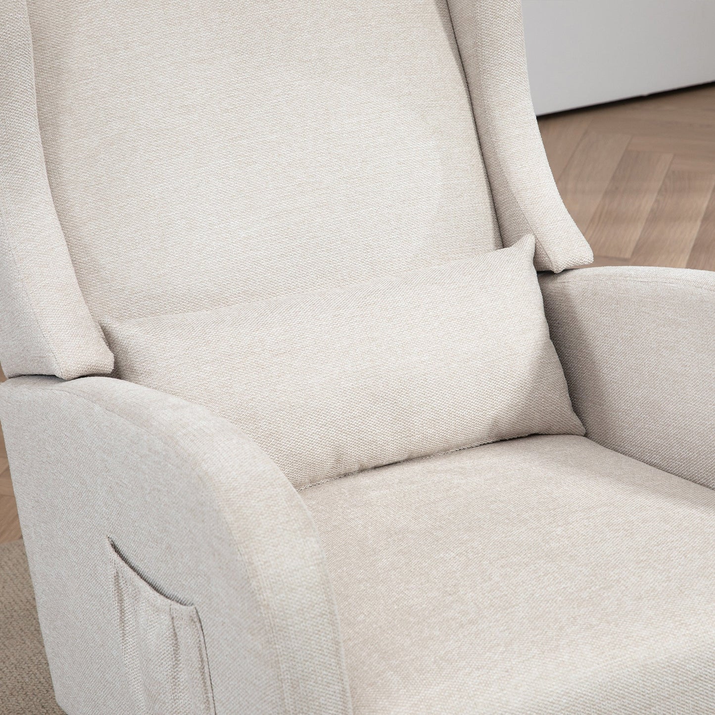 25.4'W Modern Rocking Chair for Nursery, Mid Century Accent Arm Rocker With Retractable Footrest, Side Pocket, Comfy Upholstered Wingback Wooden Glider Chair for Living Room Baby Kids Room. Beige Streamdale Furniture