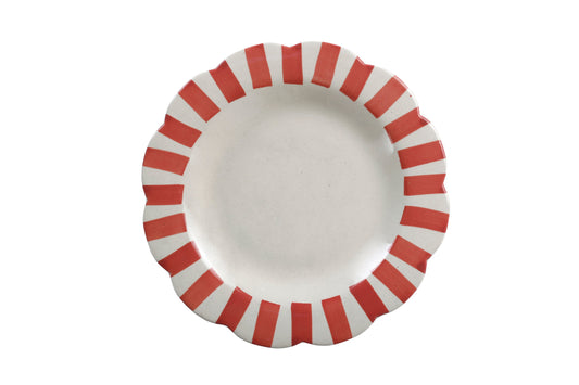 Ceramic Stripe Dinner Plate, Red- 10 x 10 x 1.25 Inches ( Set of 4 )