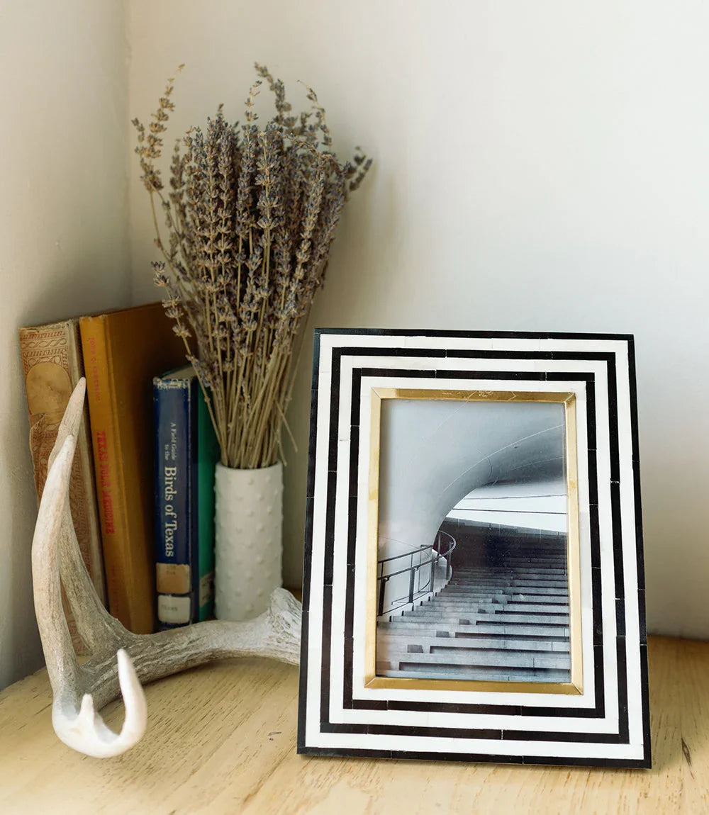 Rajiva 5x7 Black & Cream Picture Frame - Hand Carved Bone - Fluent Trends